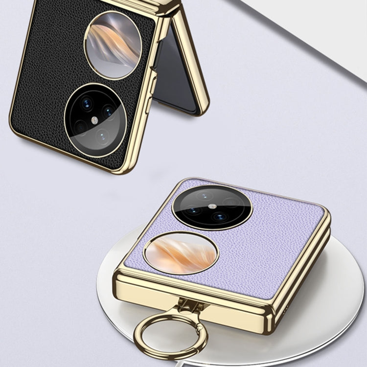 For Huawei Pocket 2 GKK Electroplated Leather Phone Case with Ring(Purple)