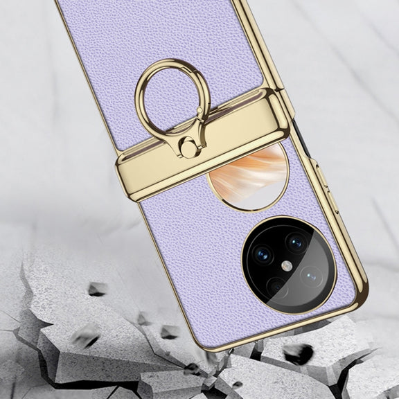 For Huawei Pocket 2 GKK Electroplated Leather Phone Case with Ring(Purple)