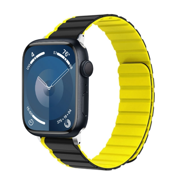 For Apple Watch Series 9 45mm ZGA Two Color Magnetic Silicone Watch Band(Grey+Yellow)