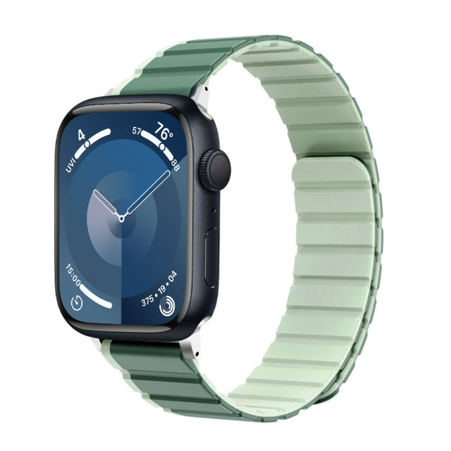 For Apple Watch Series 9 45mm ZGA Two Color Magnetic Silicone Watch Band(Dark Green+Light Green)
