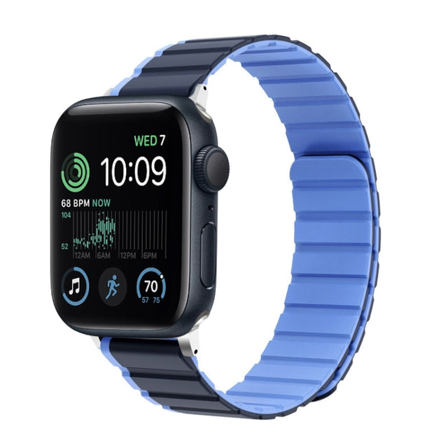 For Apple Watch SE 44mm ZGA Two Color Magnetic Silicone Watch Band(Dark Blue+Light Blue)