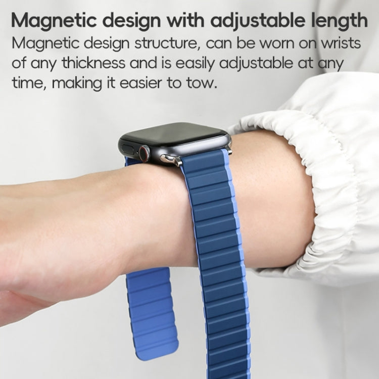 For Apple Watch 42mm ZGA Two Color Magnetic Silicone Watch Band(Dark Blue+Light Blue)