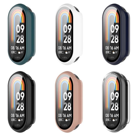 For Xiaomi Mi Band 8 PC + Tempered Film Integrated Protective Watch Case(Transparent White)