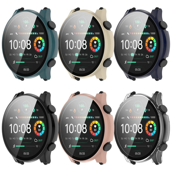 For Xiaomi Haylou RT3 / Solar Plus LS16 PC + Tempered Film Integrated Watch Protective Case(Ink Blue)