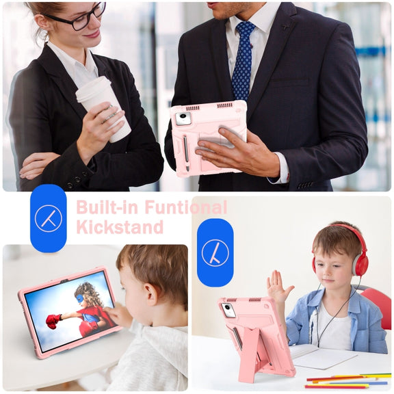 For Lenovo Tab M11/ Xiaoxin Pad 11 2024 T Holder Robot Silicone Hybrid PC Tablet Case(Rose Gold)