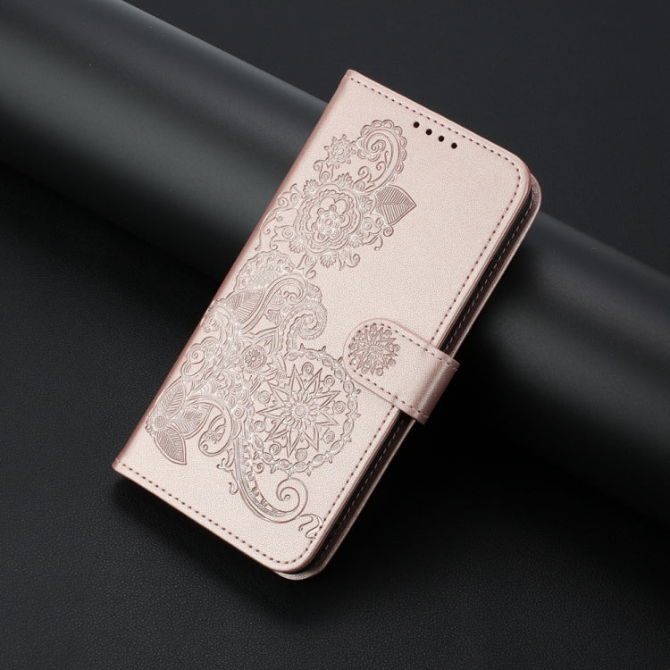 For iPhone 16 Pro Datura Flower Embossed Flip Leather Phone Case(Rose Gold)