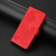 For iPhone 17 Air Datura Flower Embossed Flip Leather Phone Case(Red)