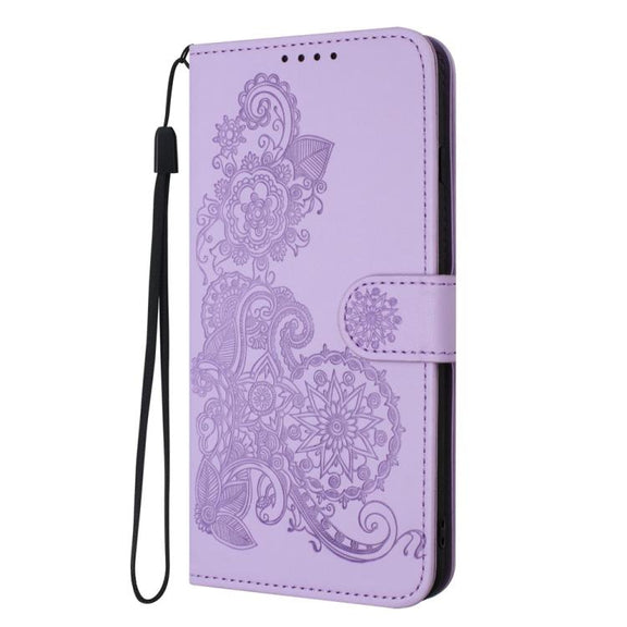For iPhone 17 Air Datura Flower Embossed Flip Leather Phone Case(Purple)