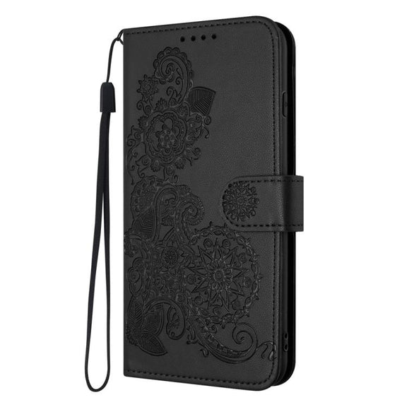 For iPhone 17 Air Datura Flower Embossed Flip Leather Phone Case(Black)