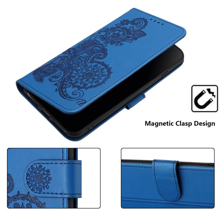 For iPhone 17 Datura Flower Embossed Flip Leather Phone Case(Blue)