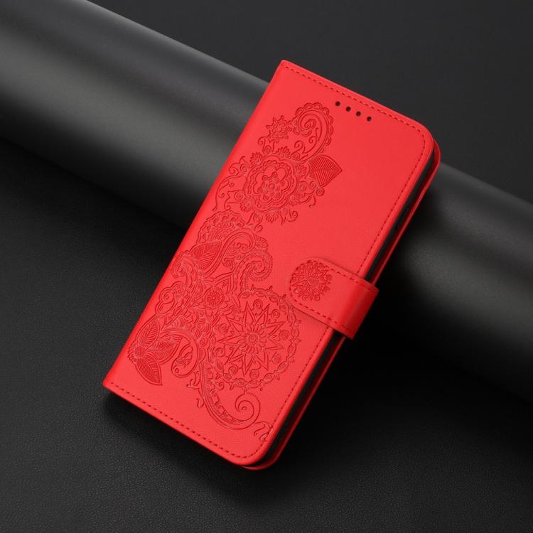 For iPhone 17 Datura Flower Embossed Flip Leather Phone Case(Red)