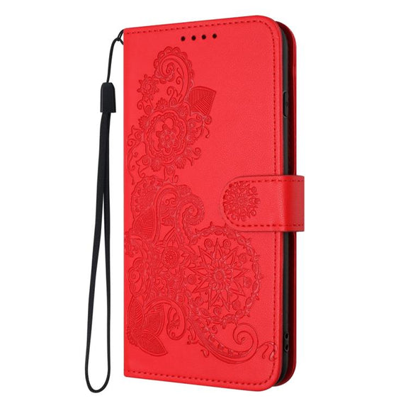 For iPhone 17 Datura Flower Embossed Flip Leather Phone Case(Red)