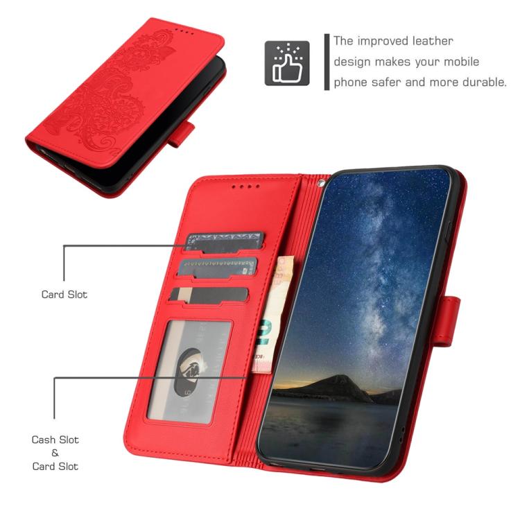For iPhone 17 Datura Flower Embossed Flip Leather Phone Case(Red)