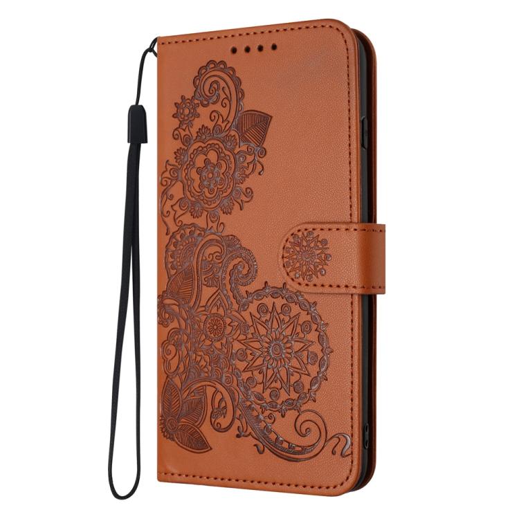 For iPhone 17 Datura Flower Embossed Flip Leather Phone Case(Brown)