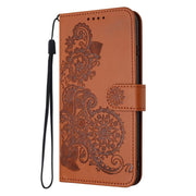 For iPhone 17 Datura Flower Embossed Flip Leather Phone Case(Brown)