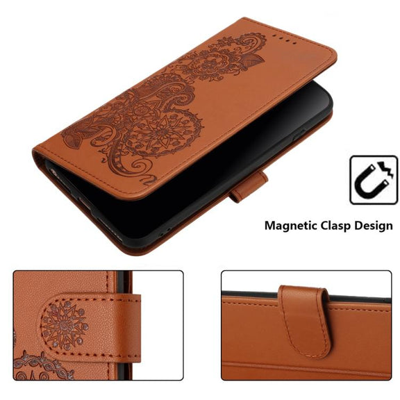 For iPhone 17 Datura Flower Embossed Flip Leather Phone Case(Brown)