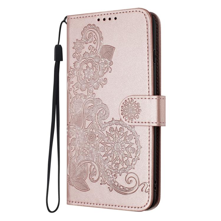For iPhone 17 Datura Flower Embossed Flip Leather Phone Case(Rose Gold)