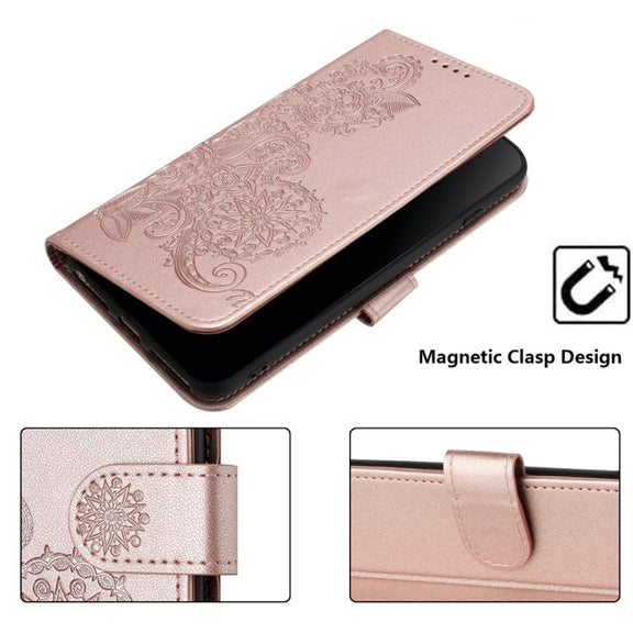 For iPhone 17 Datura Flower Embossed Flip Leather Phone Case(Rose Gold)