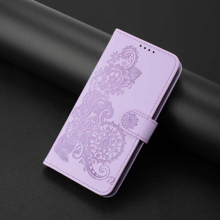 For iPhone 17 Datura Flower Embossed Flip Leather Phone Case(Purple)