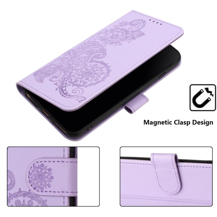 For iPhone 17 Datura Flower Embossed Flip Leather Phone Case(Purple)
