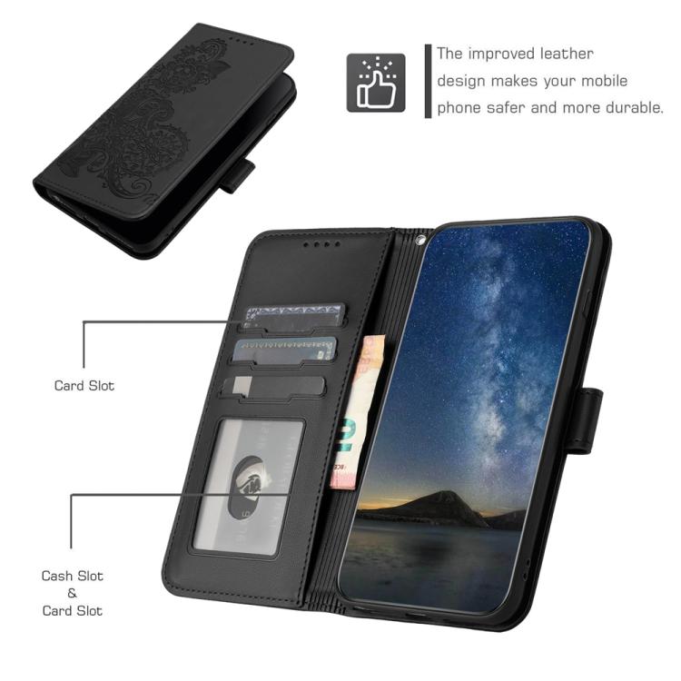 For iPhone 17 Datura Flower Embossed Flip Leather Phone Case(Black)