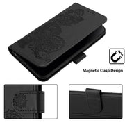 For iPhone 17 Datura Flower Embossed Flip Leather Phone Case(Black)