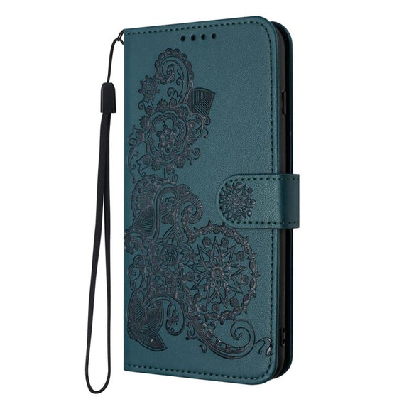 For iPhone 17 Datura Flower Embossed Flip Leather Phone Case(Dark Green)