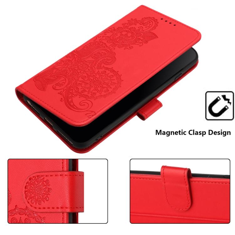 For iPhone 17 Pro Max Datura Flower Embossed Flip Leather Phone Case(Red)