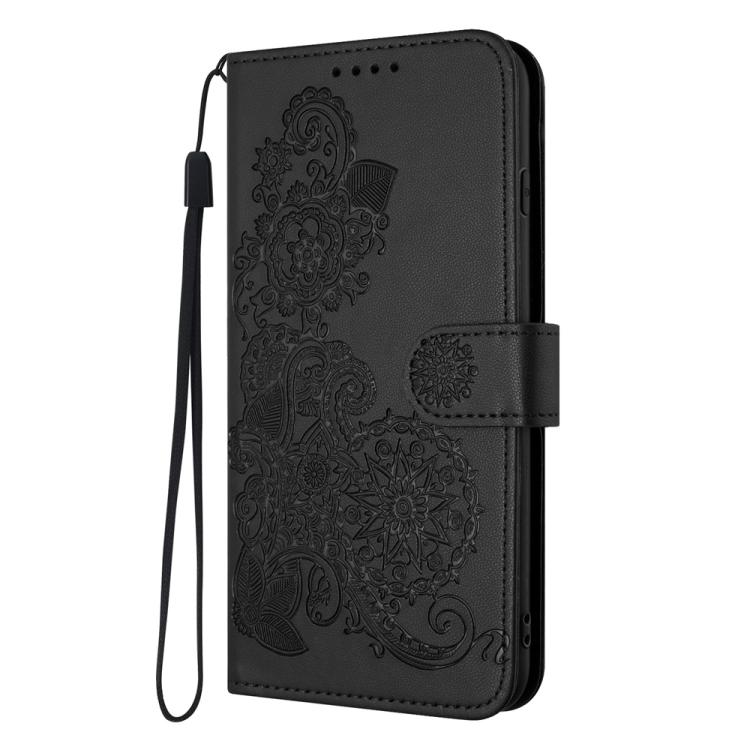 For iPhone 17 Pro Max Datura Flower Embossed Flip Leather Phone Case(Black)