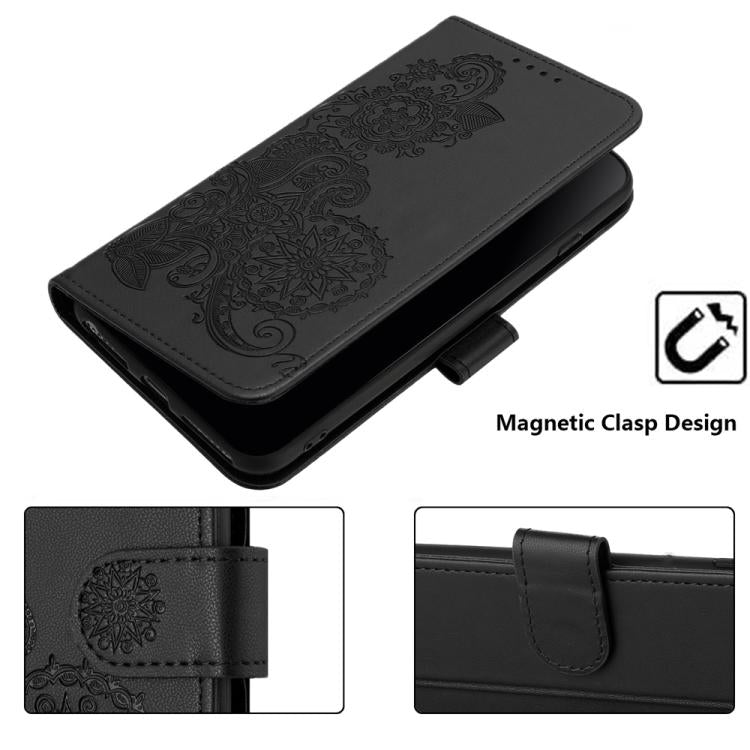 For iPhone 17 Pro Max Datura Flower Embossed Flip Leather Phone Case(Black)