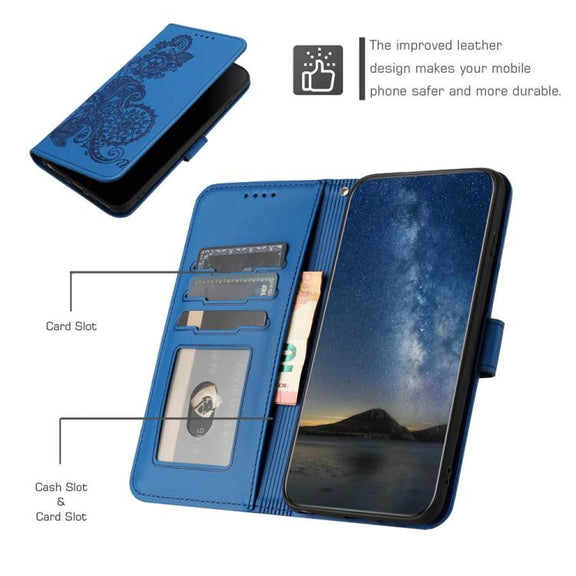For iPhone 17 Pro Datura Flower Embossed Flip Leather Phone Case(Blue)