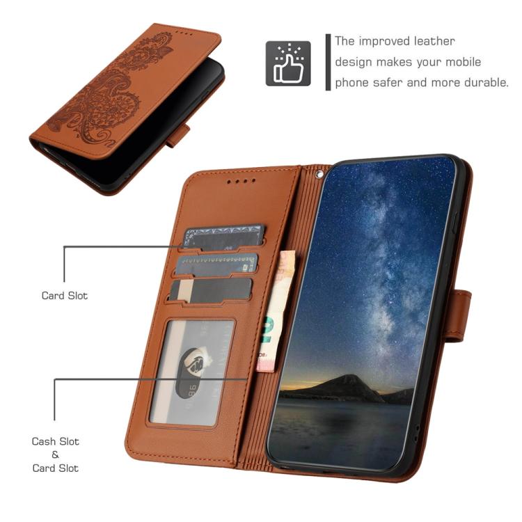 For iPhone 17 Pro Datura Flower Embossed Flip Leather Phone Case(Brown)