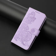 For iPhone 17 Pro Datura Flower Embossed Flip Leather Phone Case(Purple)