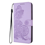 For iPhone 17 Pro Datura Flower Embossed Flip Leather Phone Case(Purple)
