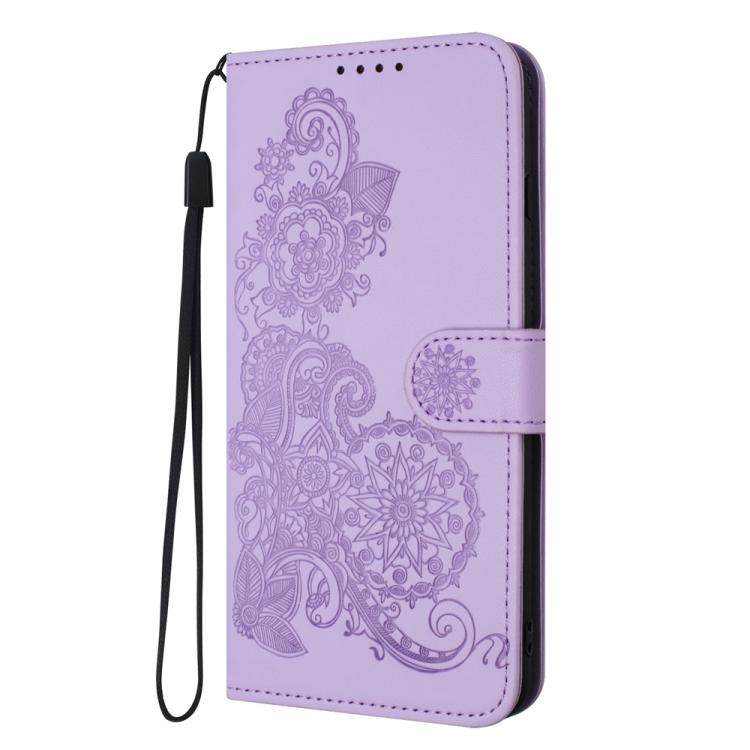 For iPhone 17 Pro Datura Flower Embossed Flip Leather Phone Case(Purple)