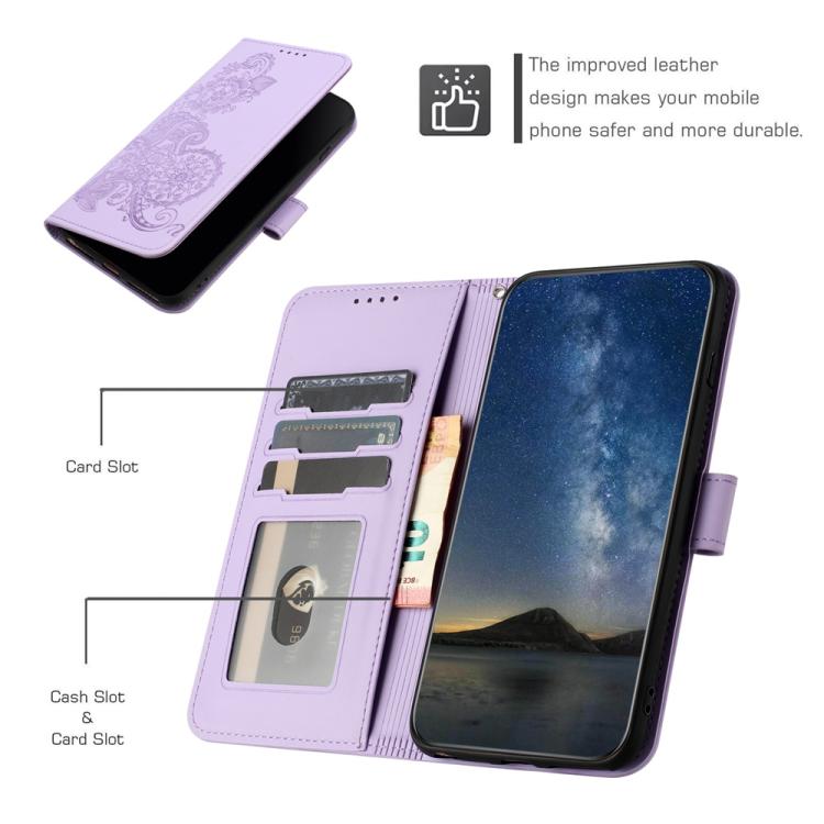 For iPhone 17 Pro Datura Flower Embossed Flip Leather Phone Case(Purple)