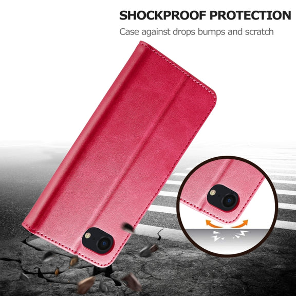 LC.IMEEKE Calf Texture Horizontal Flip Leather Case For iPhone 16e(Red)