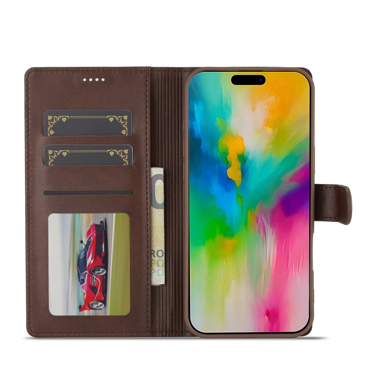 LC.IMEEKE Calf Texture Horizontal Flip Leather Case For iPhone 16 Pro Max(Brown)