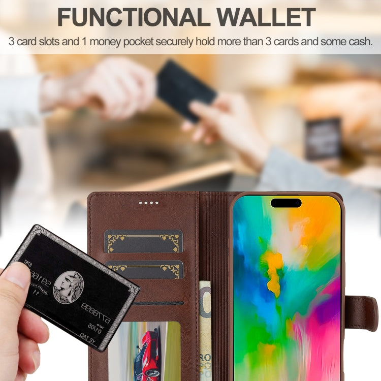 LC.IMEEKE Calf Texture Horizontal Flip Leather Case For iPhone 16 Pro Max(Brown)