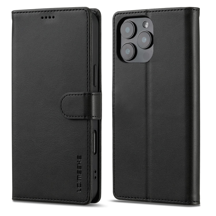 LC.IMEEKE Calf Texture Horizontal Flip Leather Case For iPhone 16 Pro Max(Black)