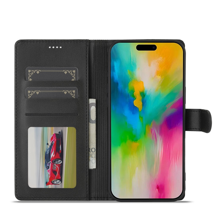 LC.IMEEKE Calf Texture Horizontal Flip Leather Case For iPhone 16 Pro Max(Black)
