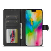 LC.IMEEKE Calf Texture Horizontal Flip Leather Case For iPhone 16 Pro Max(Black)