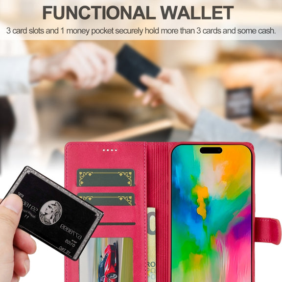 LC.IMEEKE Calf Texture Horizontal Flip Leather Case For iPhone 16 Pro Max(Red)