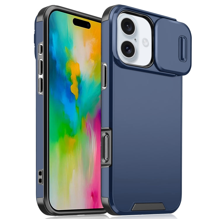 For iPhone 16 Sliding Camshield TPU + PC Phone Case(Blue)