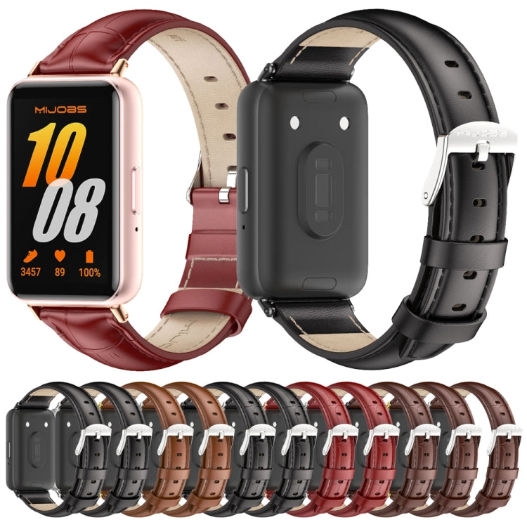 For Samsung Galaxy Fit 3 Mijobs Dual-sided Genuine Leather Watch Band(Black Silver)