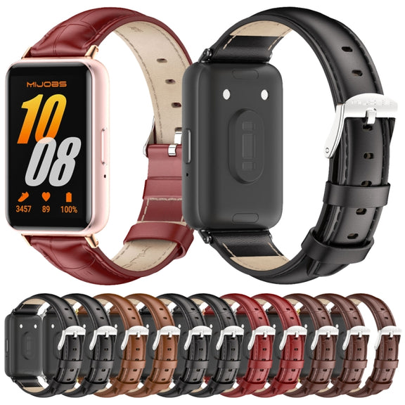 For Samsung Galaxy Fit 3 Mijobs Dual-sided Genuine Leather Watch Band(Black Silver)