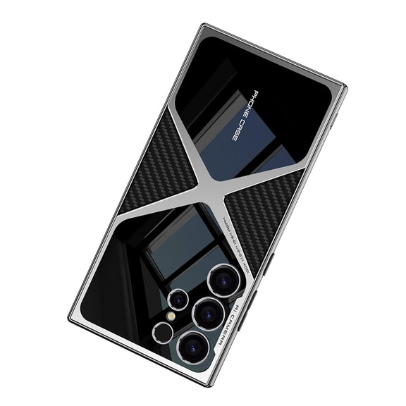 For Samsung Galaxy S23 Ultra GKK Leather Electroplating Supersonic Speed Shockproof Phone Case(Carbon Fibre)