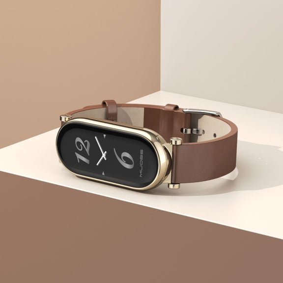 For Xiaomi Smart Band 10 / 9 / 8 Mijobs GT4 First Layer Cowhide Watch Band(Apricot Light Gold)