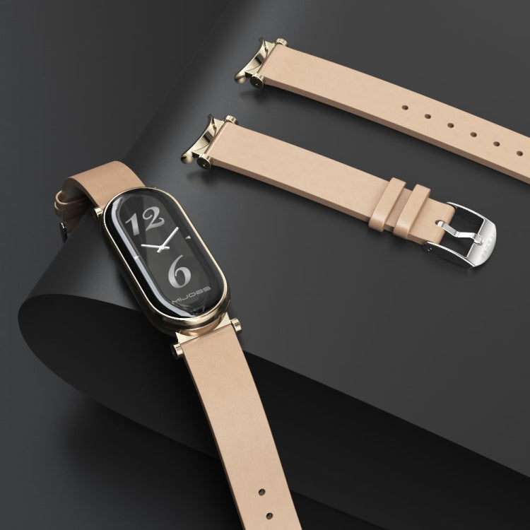 For Xiaomi Smart Band 10 / 9 / 8 Mijobs GT4 First Layer Cowhide Watch Band(Apricot Light Gold)