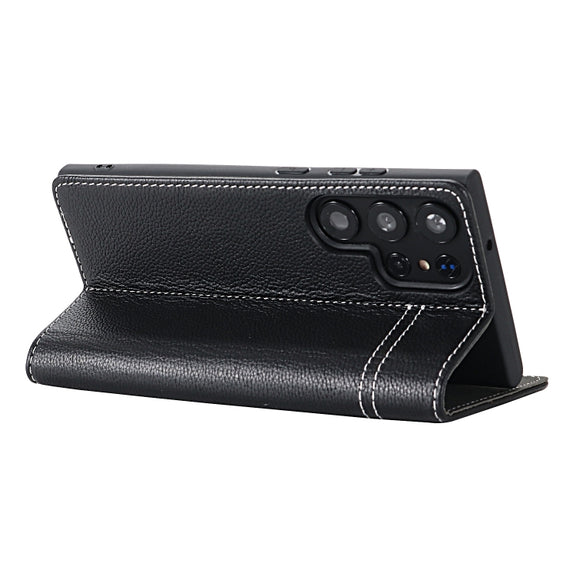 For Samsung Galaxy S24 Ultra 5G GEBEI Top-grain Horizontal Flip Leather Phone Case(Black)